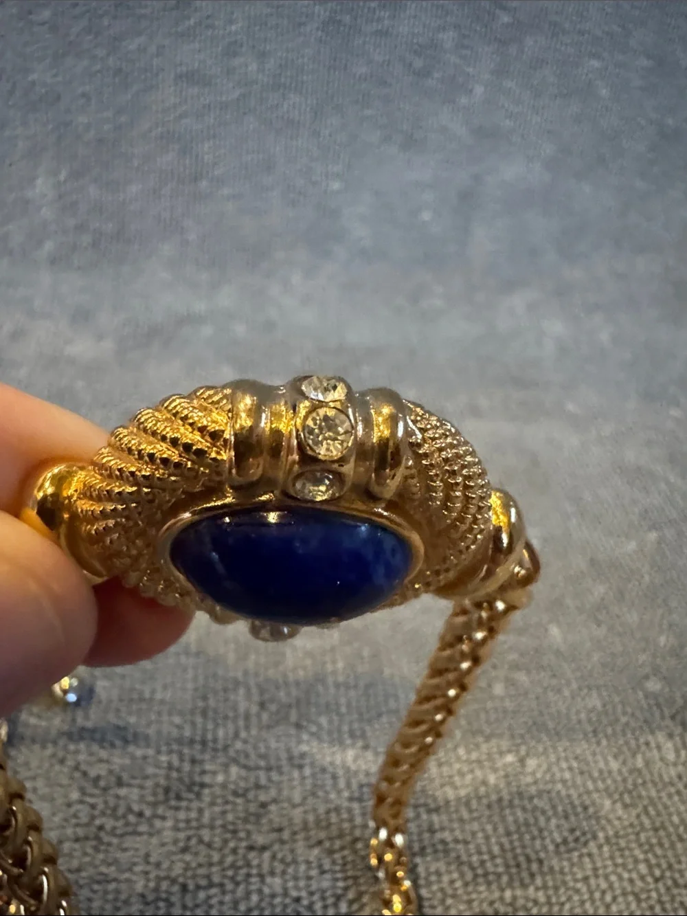 Gold-Tone Chain Necklace with Navy Blue Stone